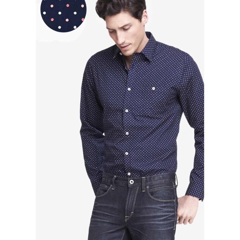 EUC Polka dot Express Modern Fit Dress Shirt XL/TG